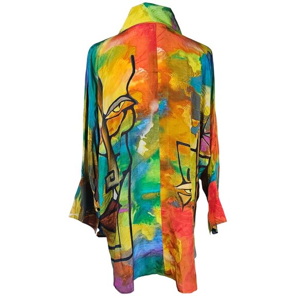 Dilemma New York Abstract Watercolor Button-Up Shirt OS Oversized Art to Wear - Picture 2 of 10